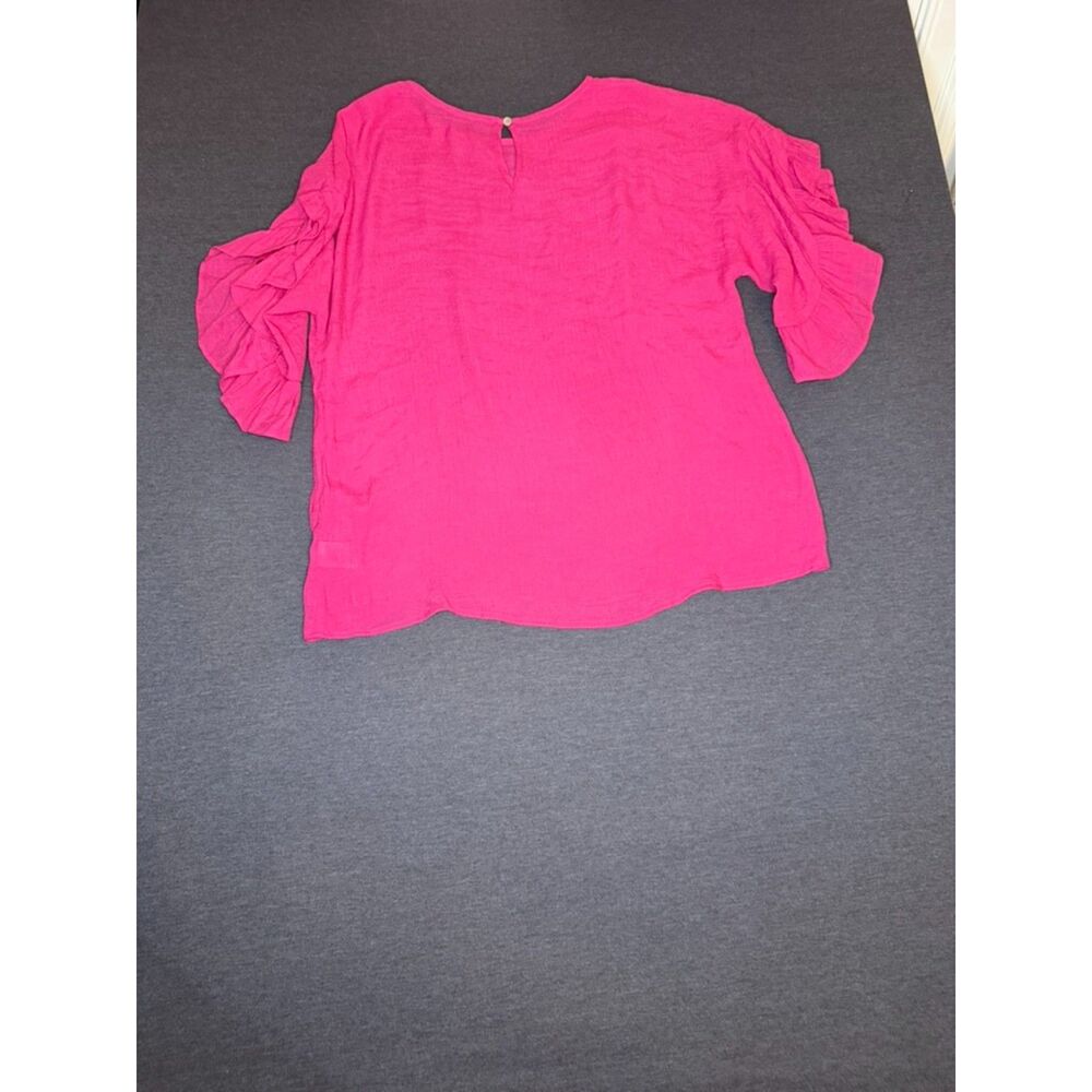 Doe & Rae Pink Ruffle Sleeve Blouse Medium Textured Boho Top Size Medium - Picture 7 of 13
